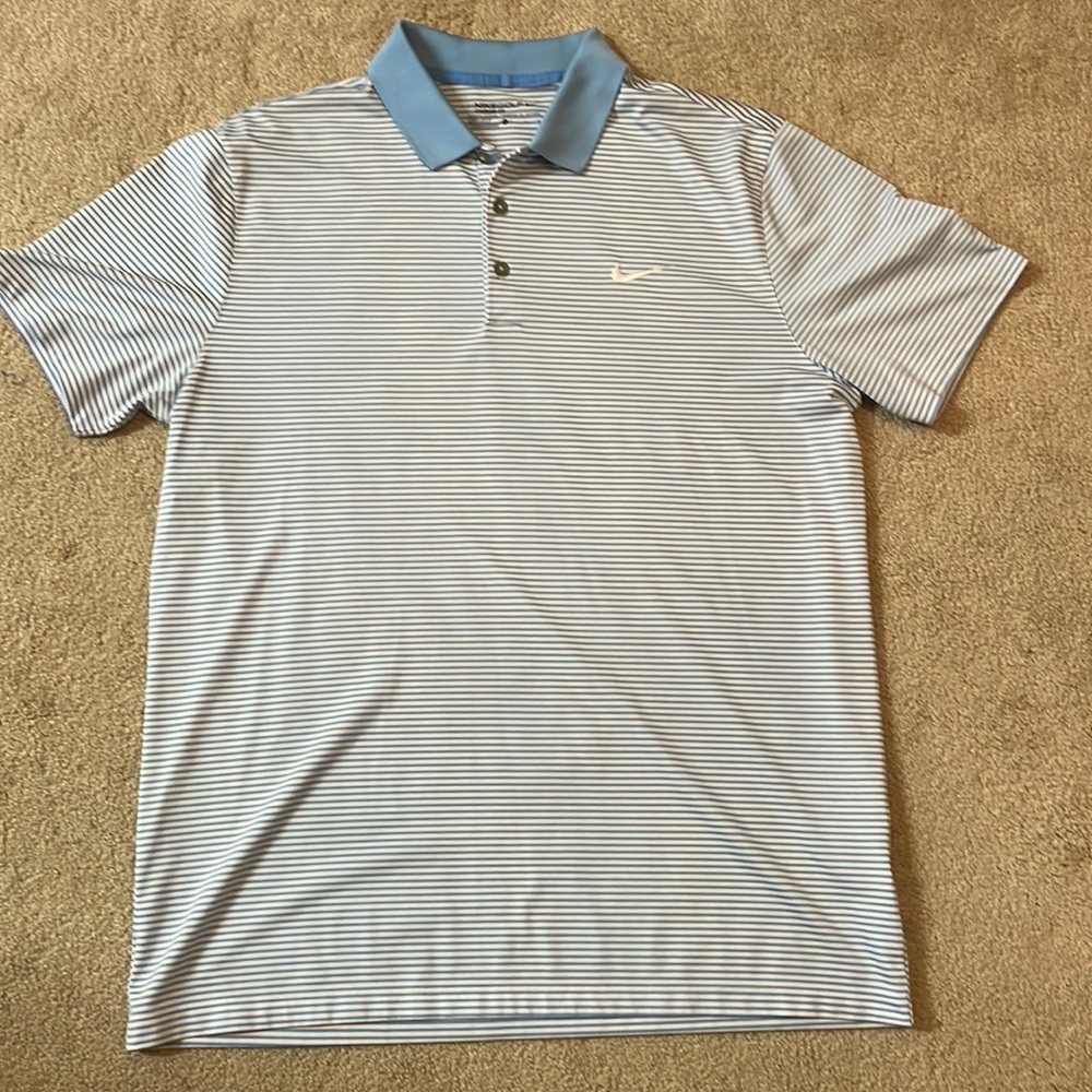 Nike Performance Striped Mens Golf Polo (Light Blue/White)